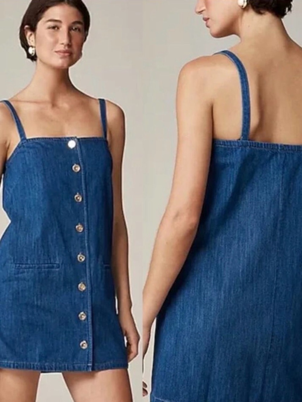 J. Crew Claudia Sleeveless Button Front Denim Mini Shift Dress Medium Indigo XL